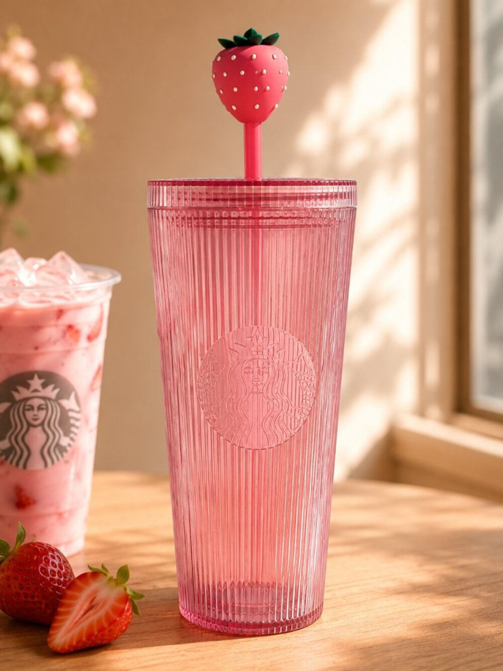 Starbucks Strawberry Cold Cup Pink Drink Vibes Fluted 24oz Tumbler NWT